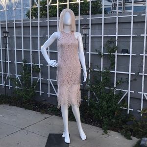 Sexy, Cream, Racerback lace dress. Tea length cocktail /holiday party dress